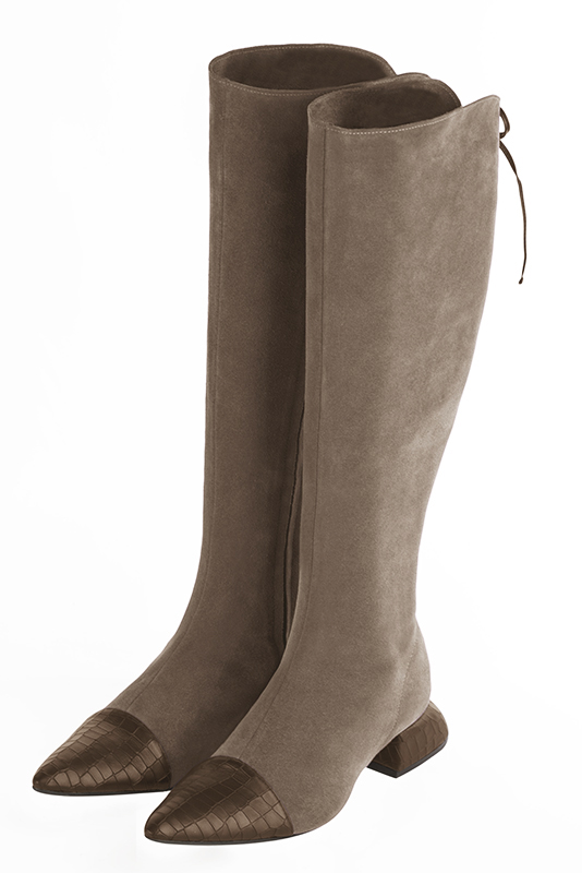 Dress handbag in taupe brown and dark brown leather - Top view